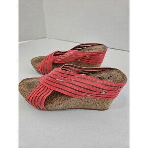 Lucky Brand Miller2 Coral Slip On Cork Wedge Sandals Size 8.5